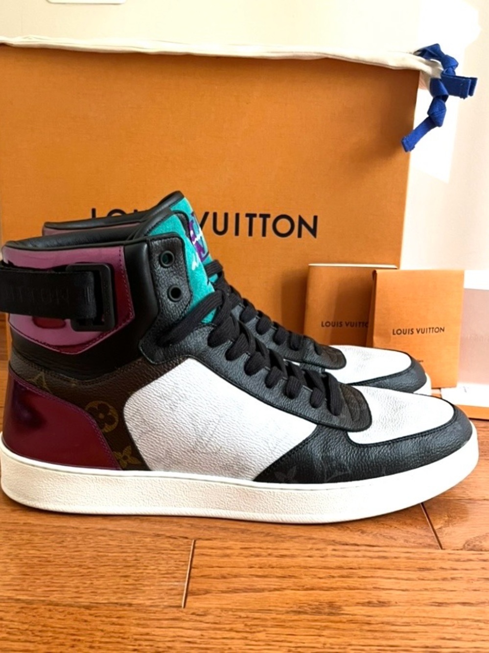 Louis Vuitton Men's Multicolor High-Top Rivoli Sneakers White/Black/Teal/Purple